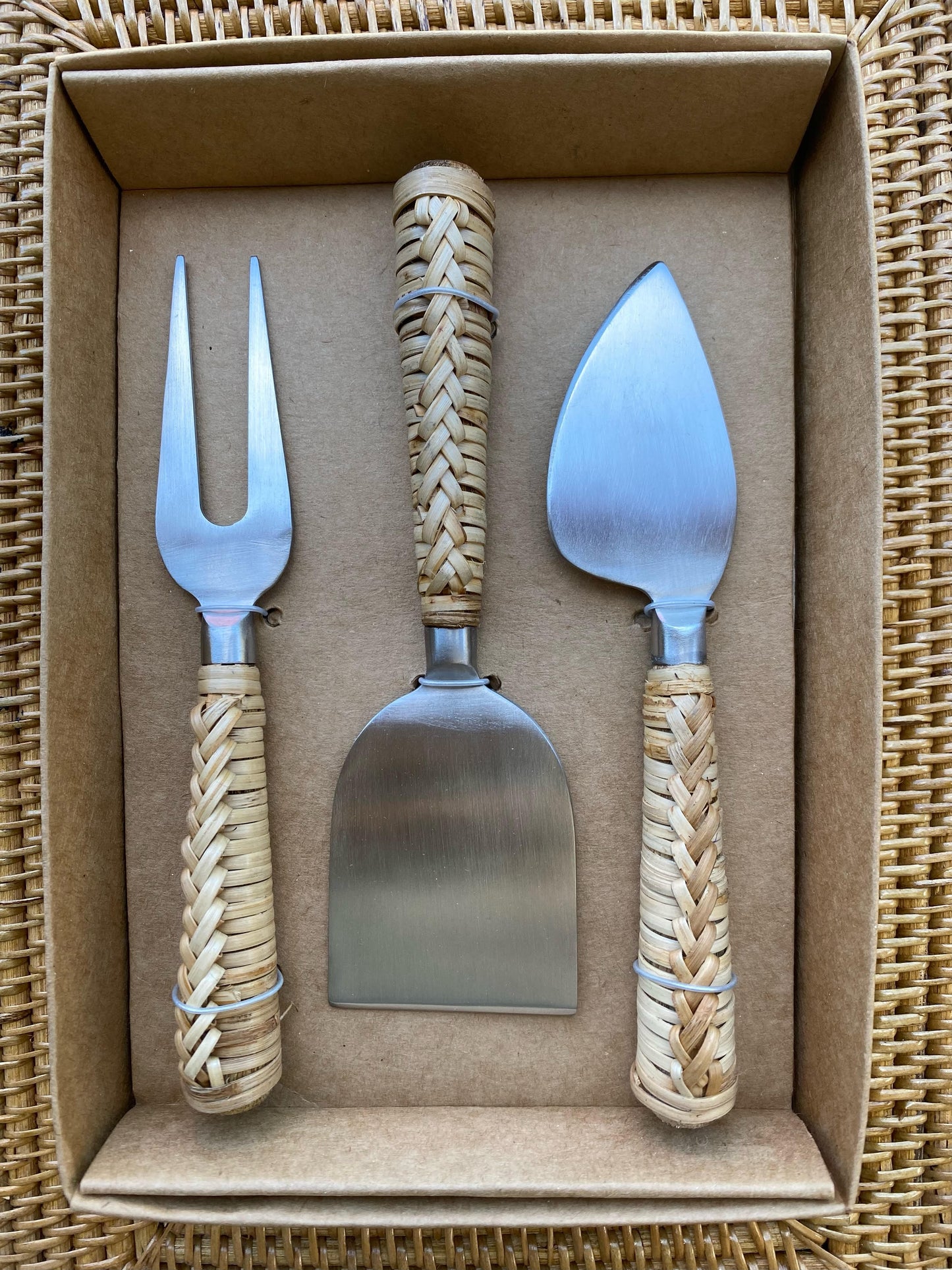 Cheese Knife Set - Rattan & Stainless Steel