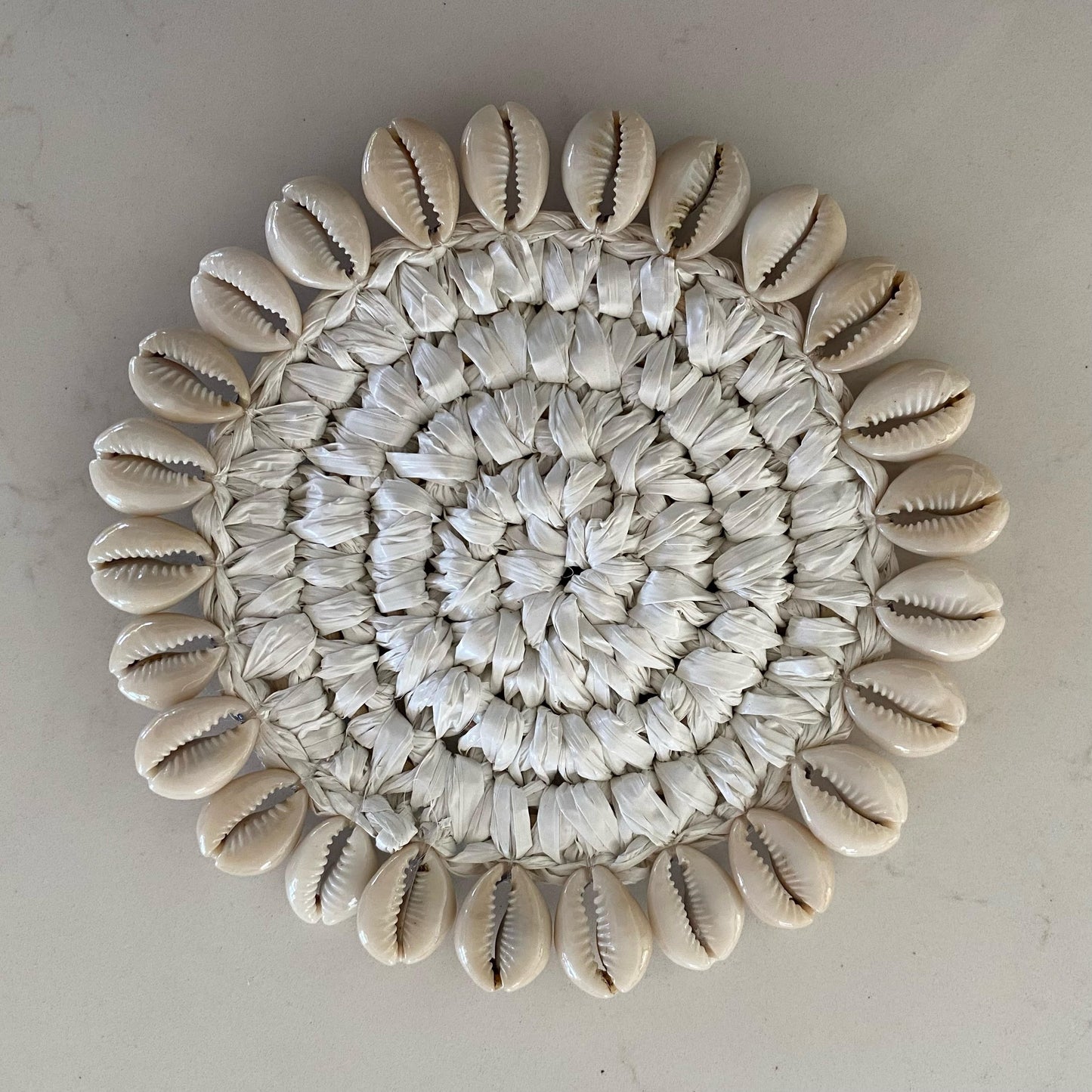 Natural Raffia with Cowrie Coaster | WHITE