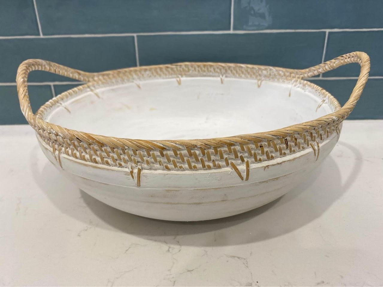 Sylvie Wood and Rattan Rustic Bowl | 3 Sizes | Style 1