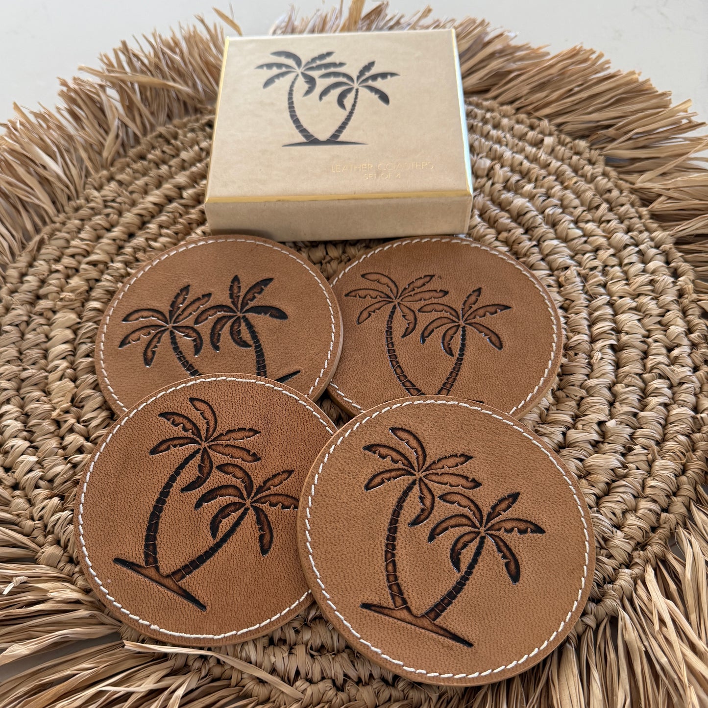 Leather Drink Coasters | Palm | set of 4 | RE STOCKED