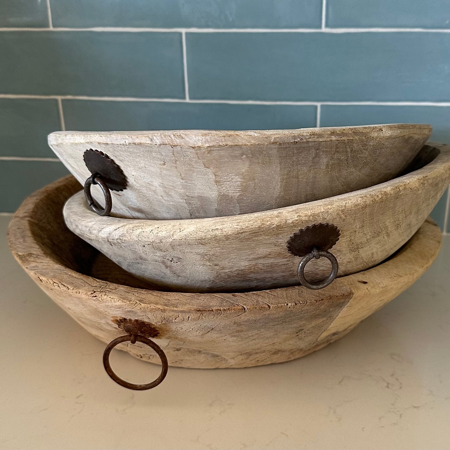 Raw Vintage Indian Wooden Bowl | Bleached