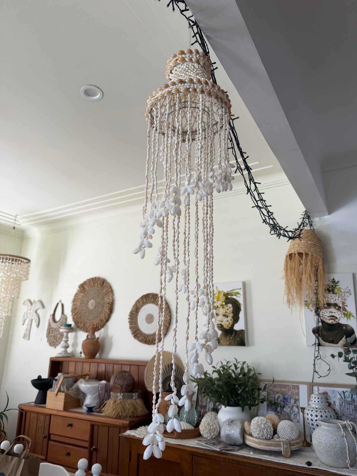 Tropical BoHo Small Shells Wind Chime Chandelier | Hanging | Medium | ONLY 1 LEFT