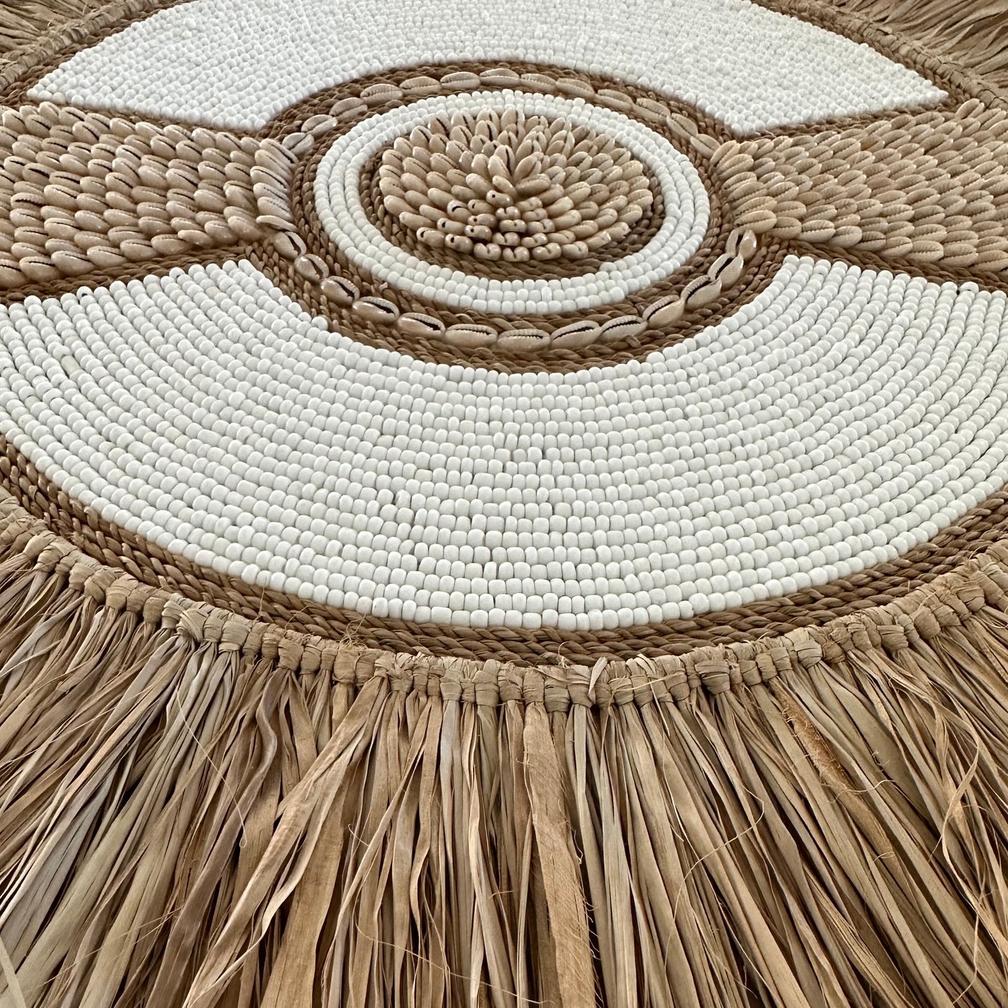 BoHo Bead Shell Rope and Raffia Wall Disk | WHITE | 55cm | ONLY 1 LEFT