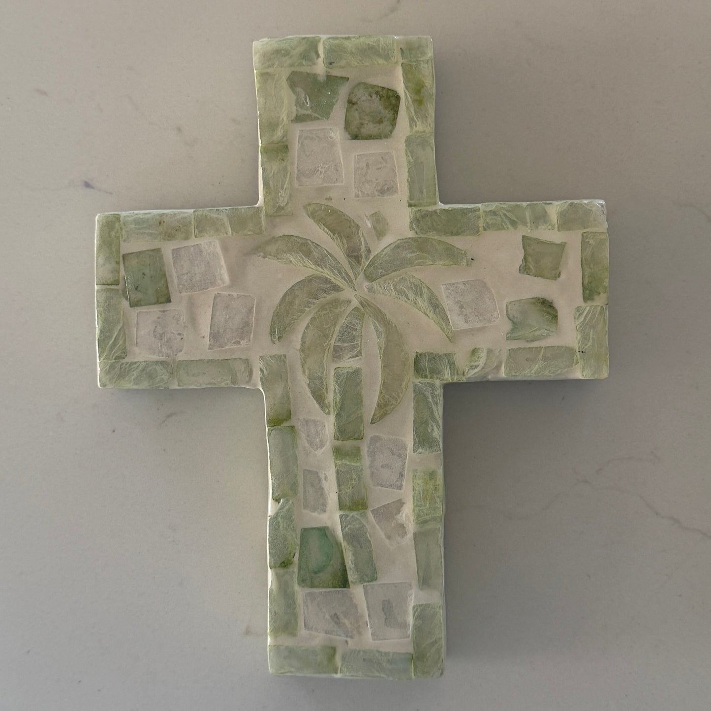 Tropical Palm Wall Capiz Cross | Aqua | Avocado