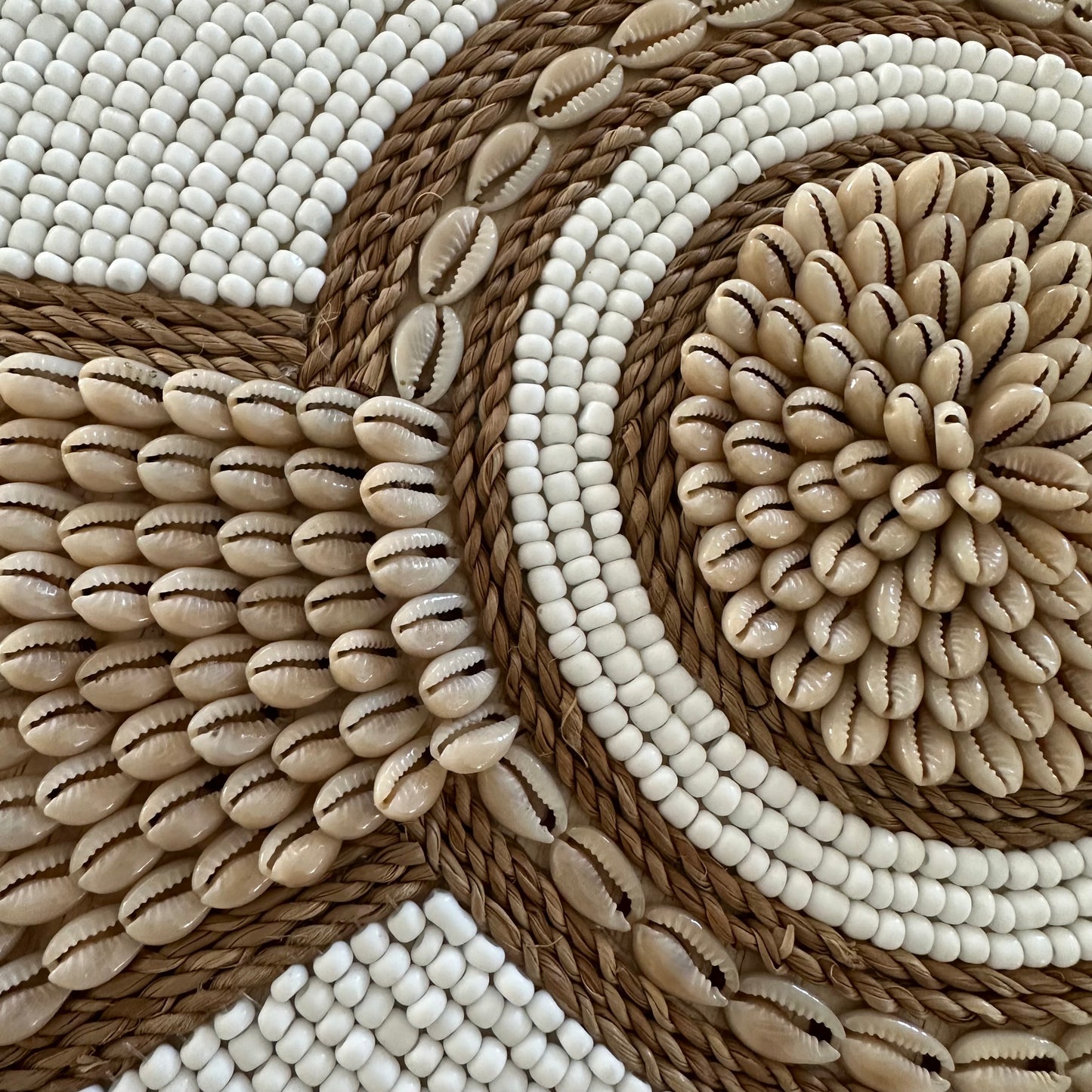 BoHo Bead Shell Rope and Raffia Wall Disk | WHITE | 55cm | ONLY 1 LEFT