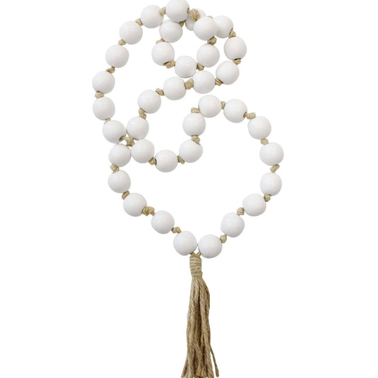 Beads and Natural Cotton Tassel/Curtain Tie | 48cm | White