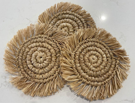 Natural Raffia with Fringe | Drink Coaster