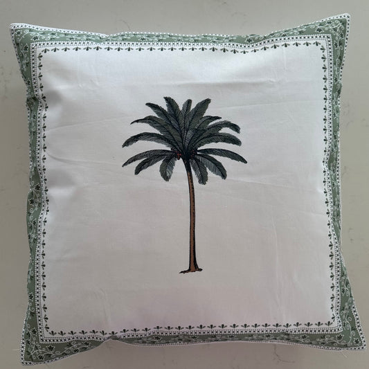 Imperial Palm Tree Cotton Cushion Cover | GREEN