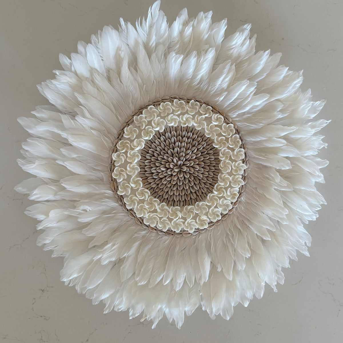 Boho Capri Feather Juju Hat | White | Shells | 3 sizes | New Arrival