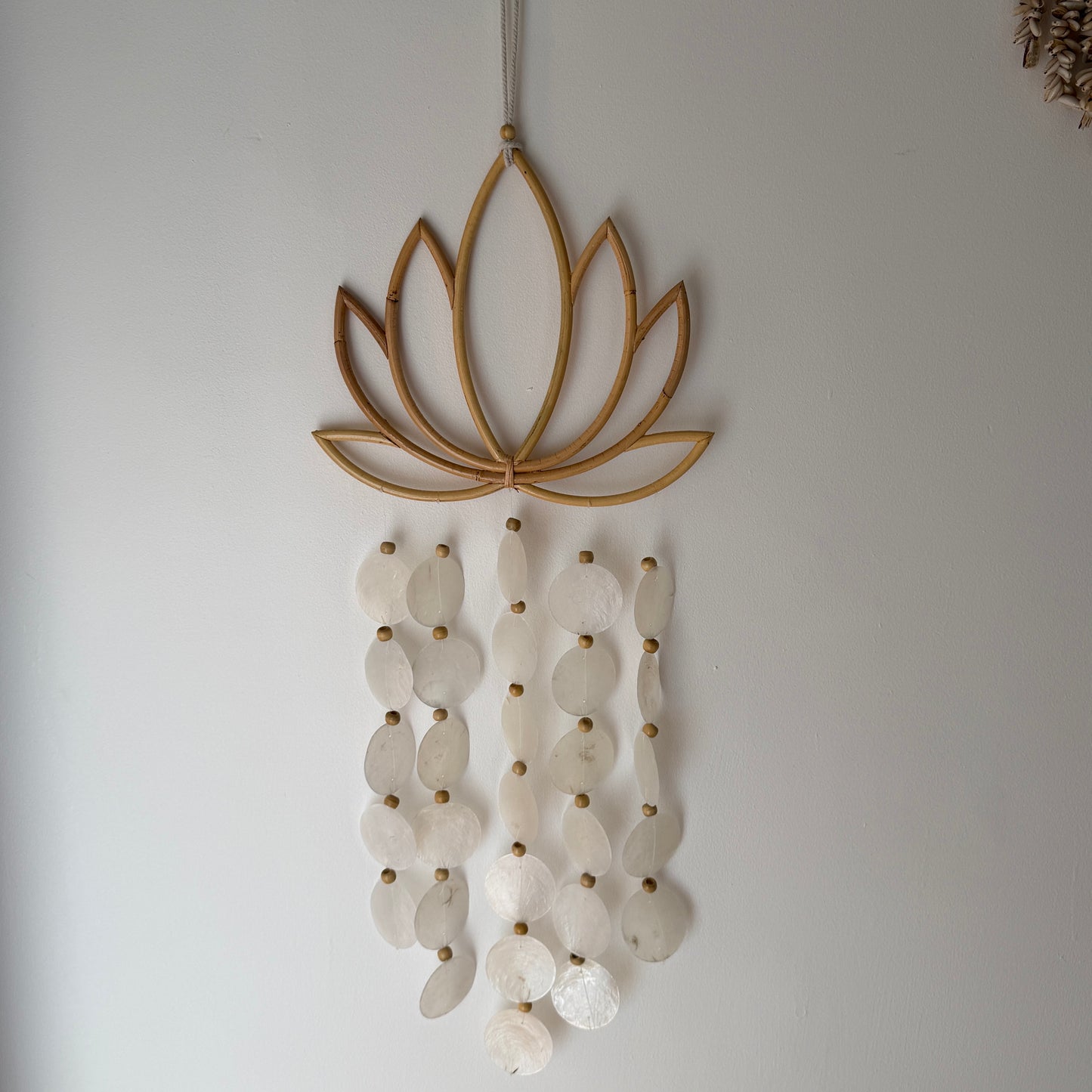 Coastal Shell and Wood Wind Chime | Lotus Flower | Hanging