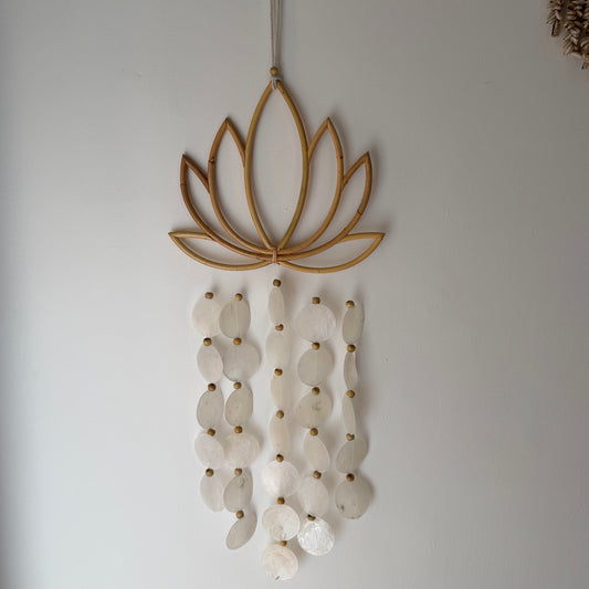 Coastal Shell and Wood Wind Chime | Lotus Flower | Hanging