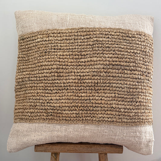 Natural BoHo Slub Cotton & Raffia Cushion Cover | SAND | NEW ARRIVAL