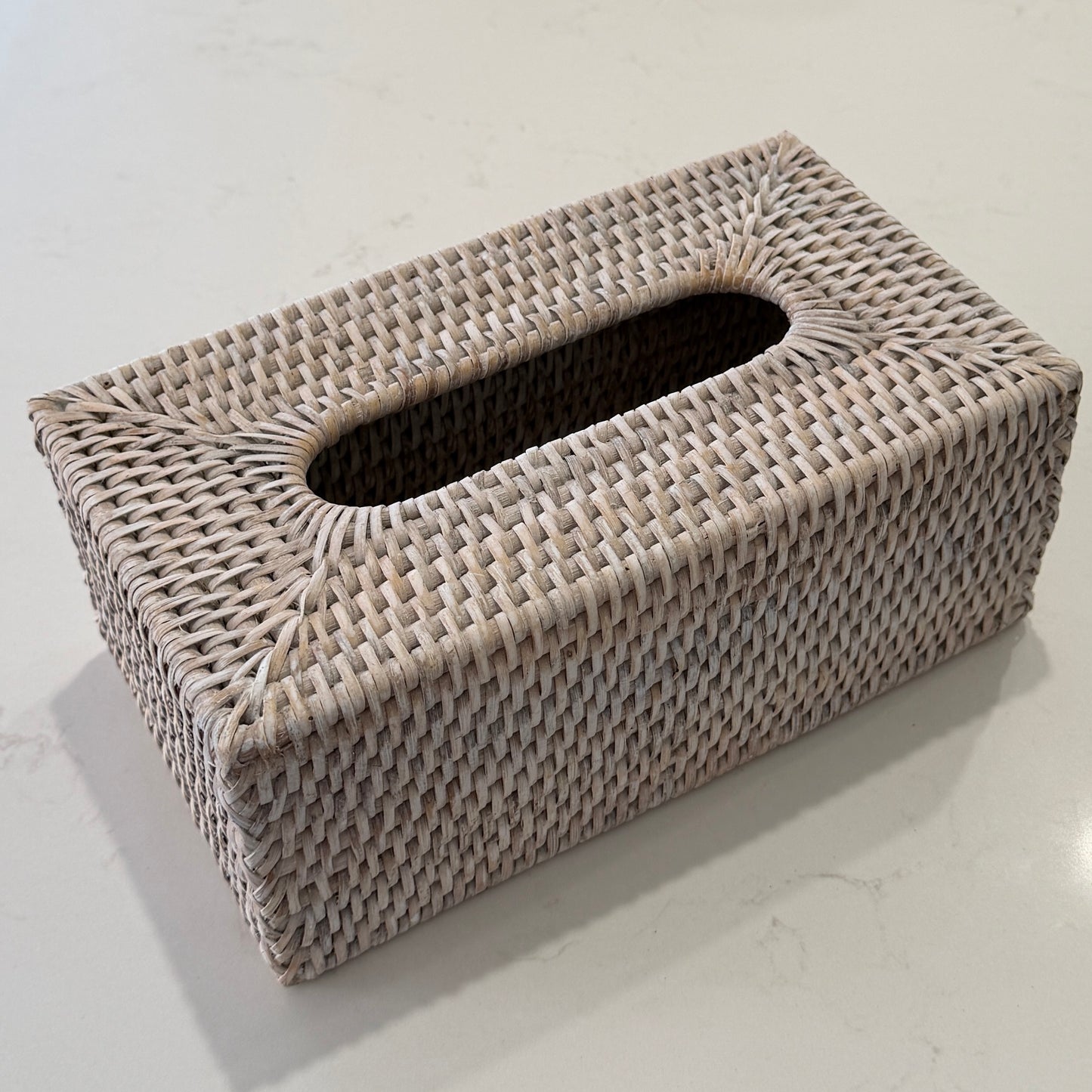 Hamptons Rattan Tissue Box | Whitewashed | Large Rectangle