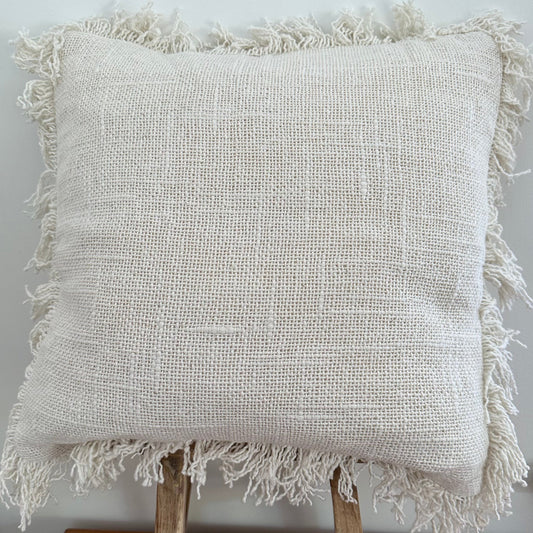 Natural Slub Cotton with Fringe Cushion Cover 50x50cm | IVORY | SECOND