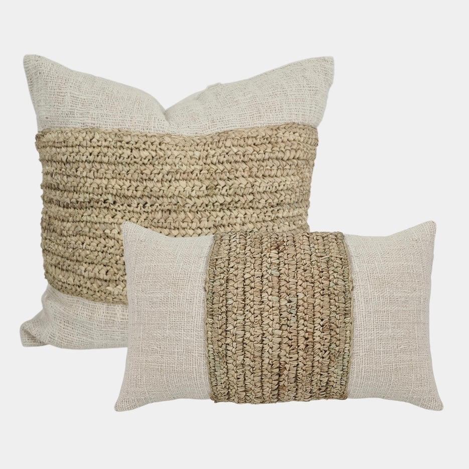 La Casa BoHo Coastal Cushion | Ivory | Cotton + Raffia | 2 Styles