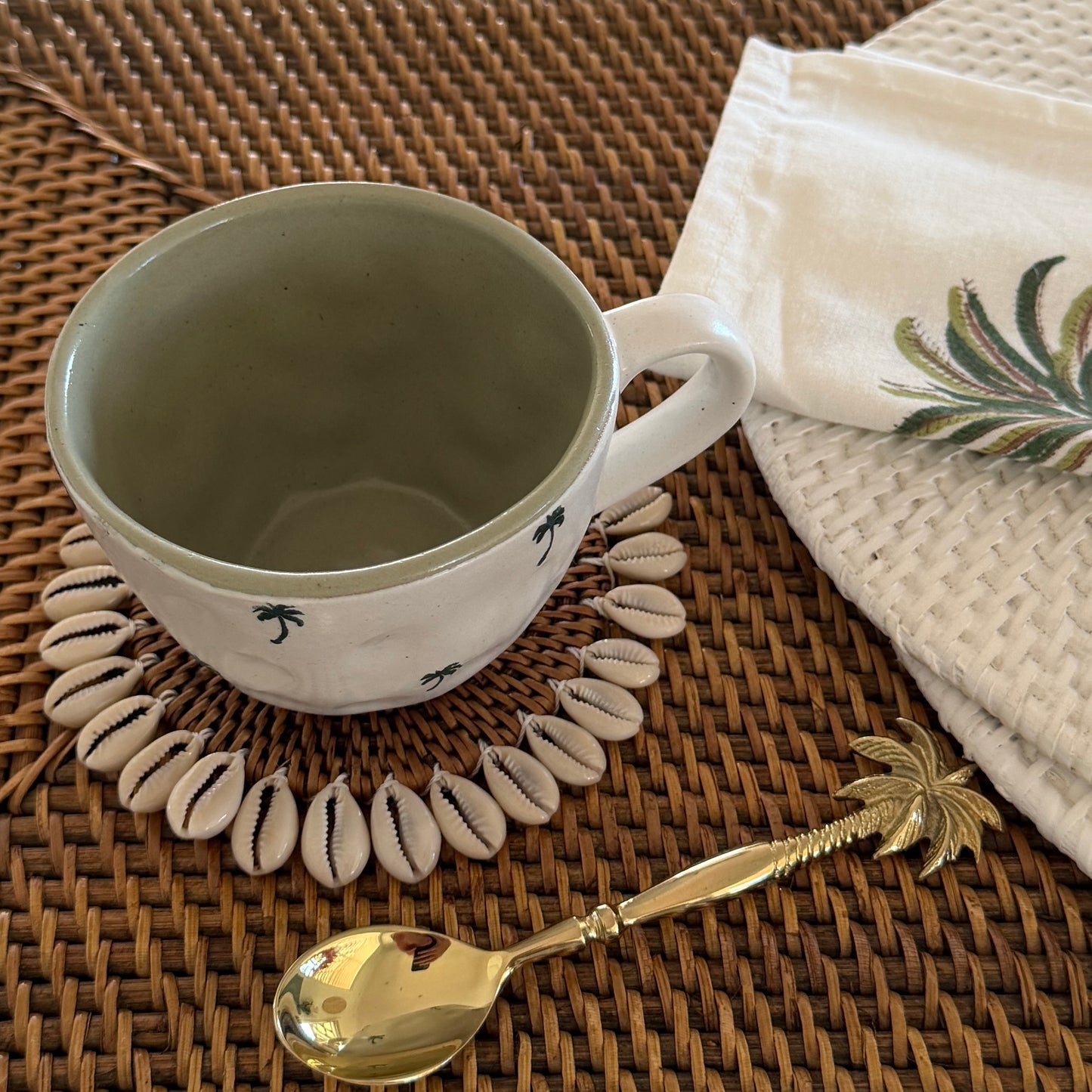 Boho Palm Cup | Ceramic | Sage | Vanilla | Coastal