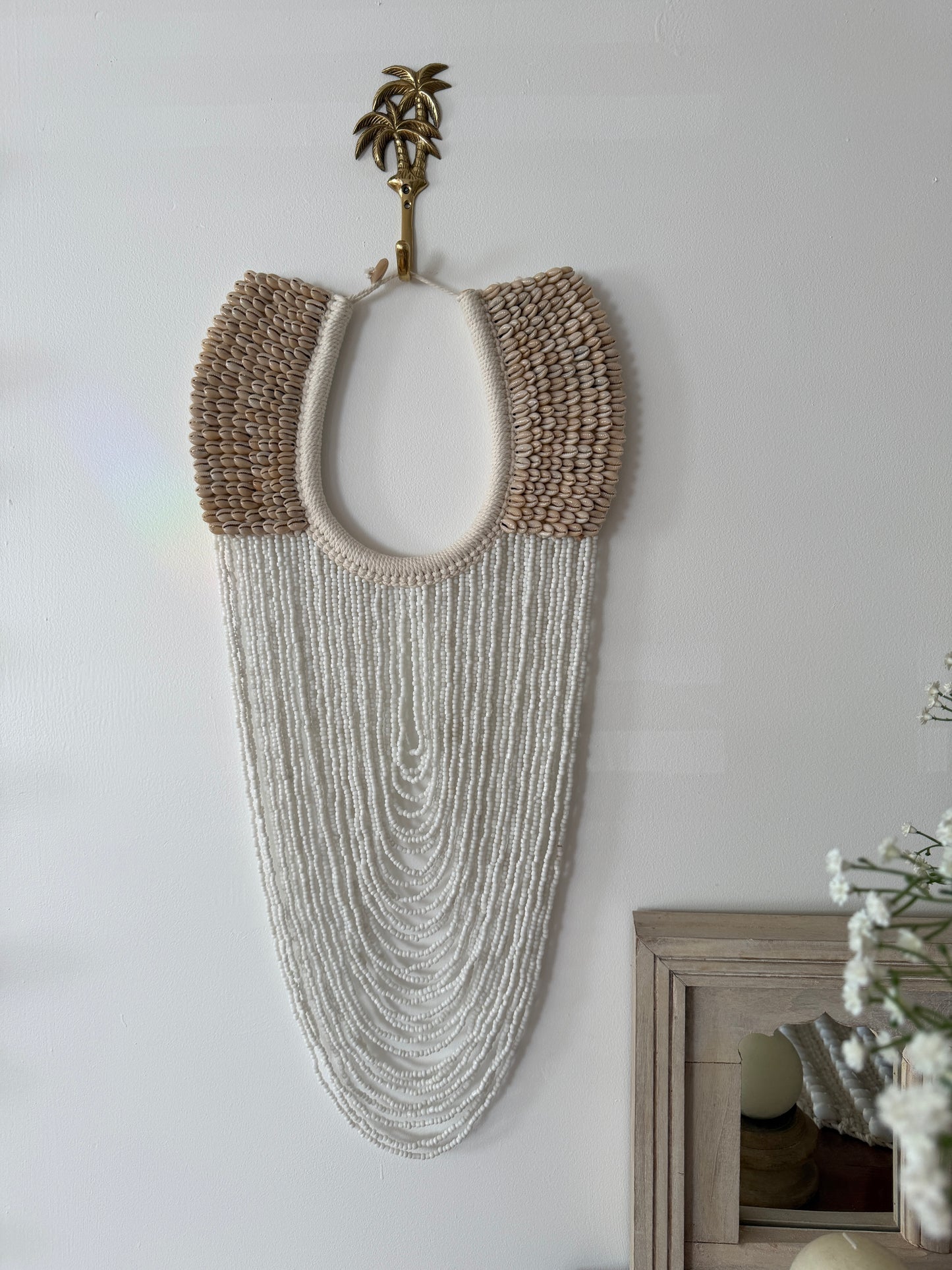 Sari Cowrie Shell + White Beaded Necklace Wall Hanging | NEW ARRIVAL