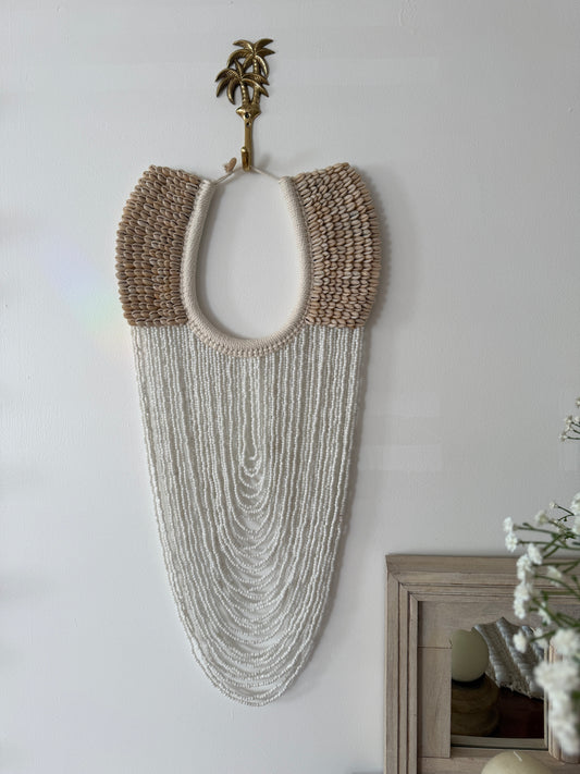 Sari Cowrie Shell + White Beaded Necklace Wall Hanging | NEW ARRIVAL