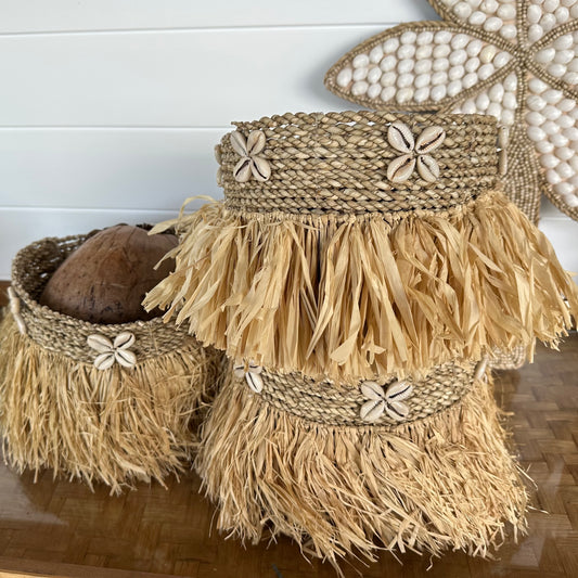 Arjuna Natural Seagrass + Cowrie Raffia Basket | Natural