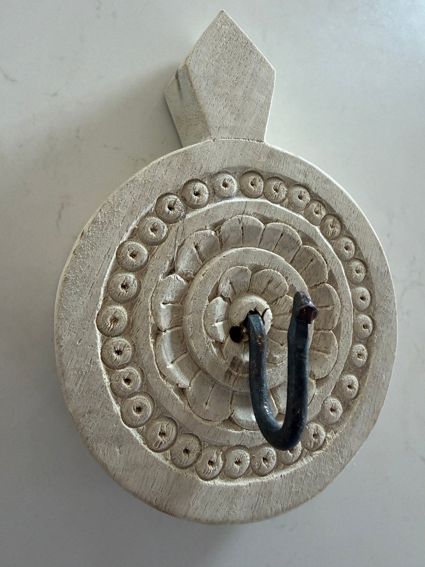 BoHo Indian Whitewashed Carved Wall Hook | Single | ONLY 1 LEFT