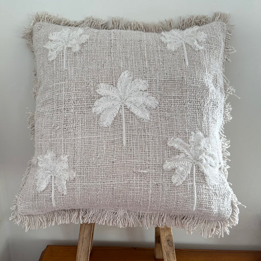 Cali Cotton Slub Palms Cushion Cover | Natural | White Palms