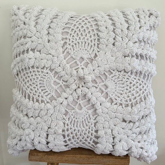 Boho Crochet Cotton Palm Cushion Cover | White | 50x50cm | NEW ARRIVAL