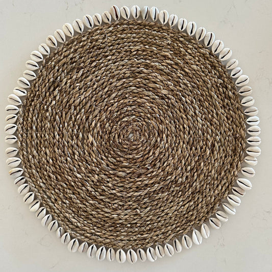 Hand Woven Seagrass + Shell Placemats | Coasters | Natural