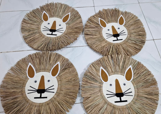 Natural Woven Raffia Fringe Wall Plaque | Lion | 35cm | 1 AVAILABLE NOW