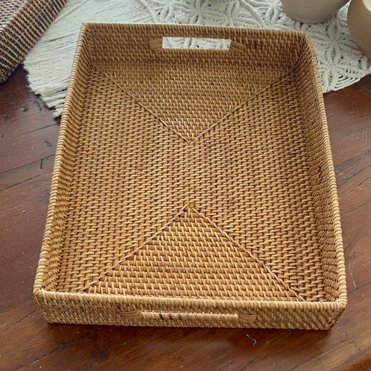 Hamptons Rattan Tray with Handles | LARGE - LONG