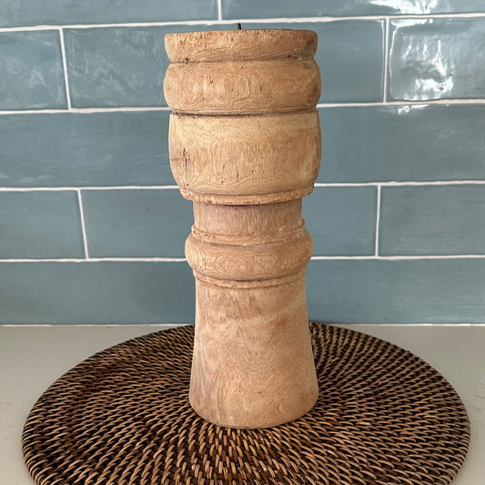 Bleached Vintage Indian Candle Holder | Tall