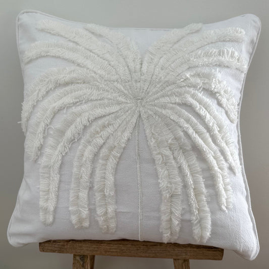 Cotton Coastal Tufted Palm Cushion Cover | White | 40x40cm | SECOND