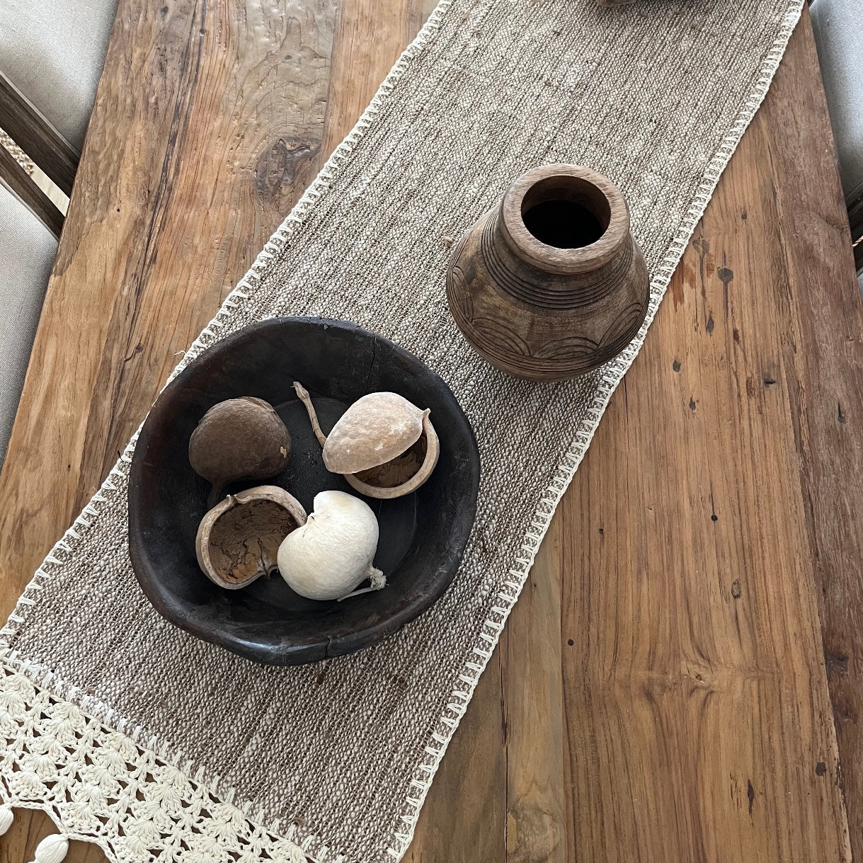 Boho Macrame Cotton & Jute Bed/Table Runner | Tassel | 2 styles | ONLY 1 LEFT