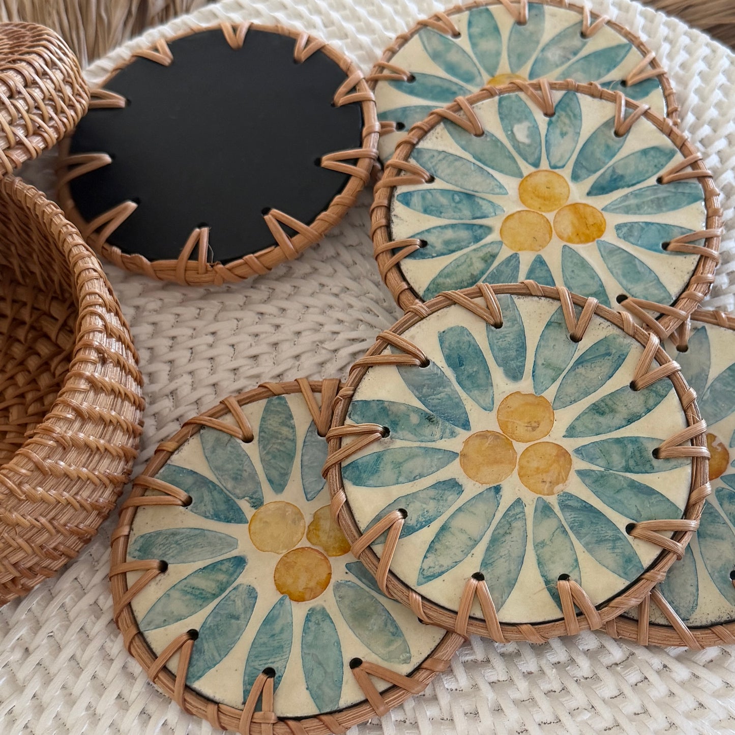 Capiz & Rattan Drink Coaster | Set of 6 | ONLY 1 SET LEFT