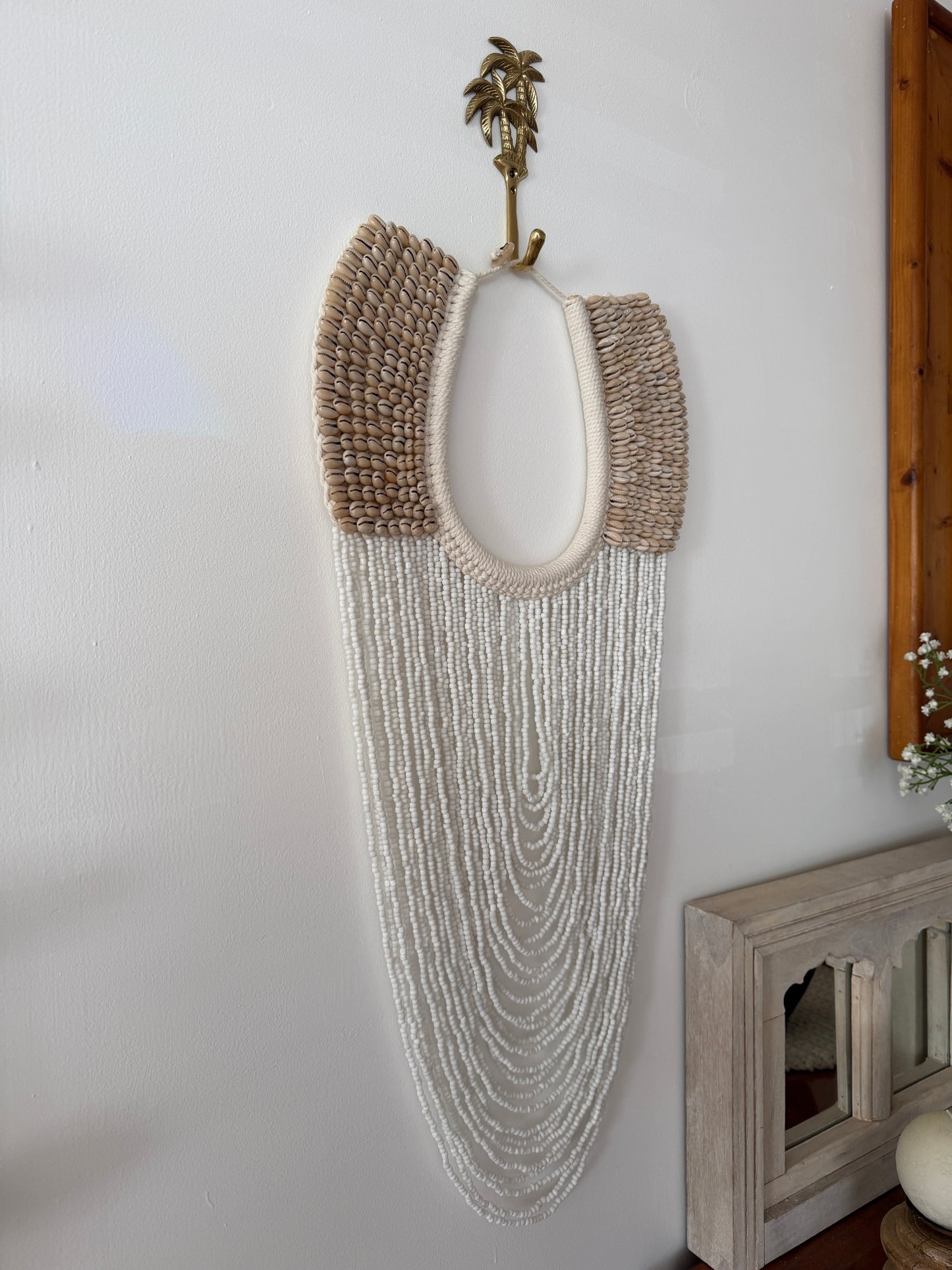 Sari Cowrie Shell + White Beaded Necklace Wall Hanging | NEW ARRIVAL