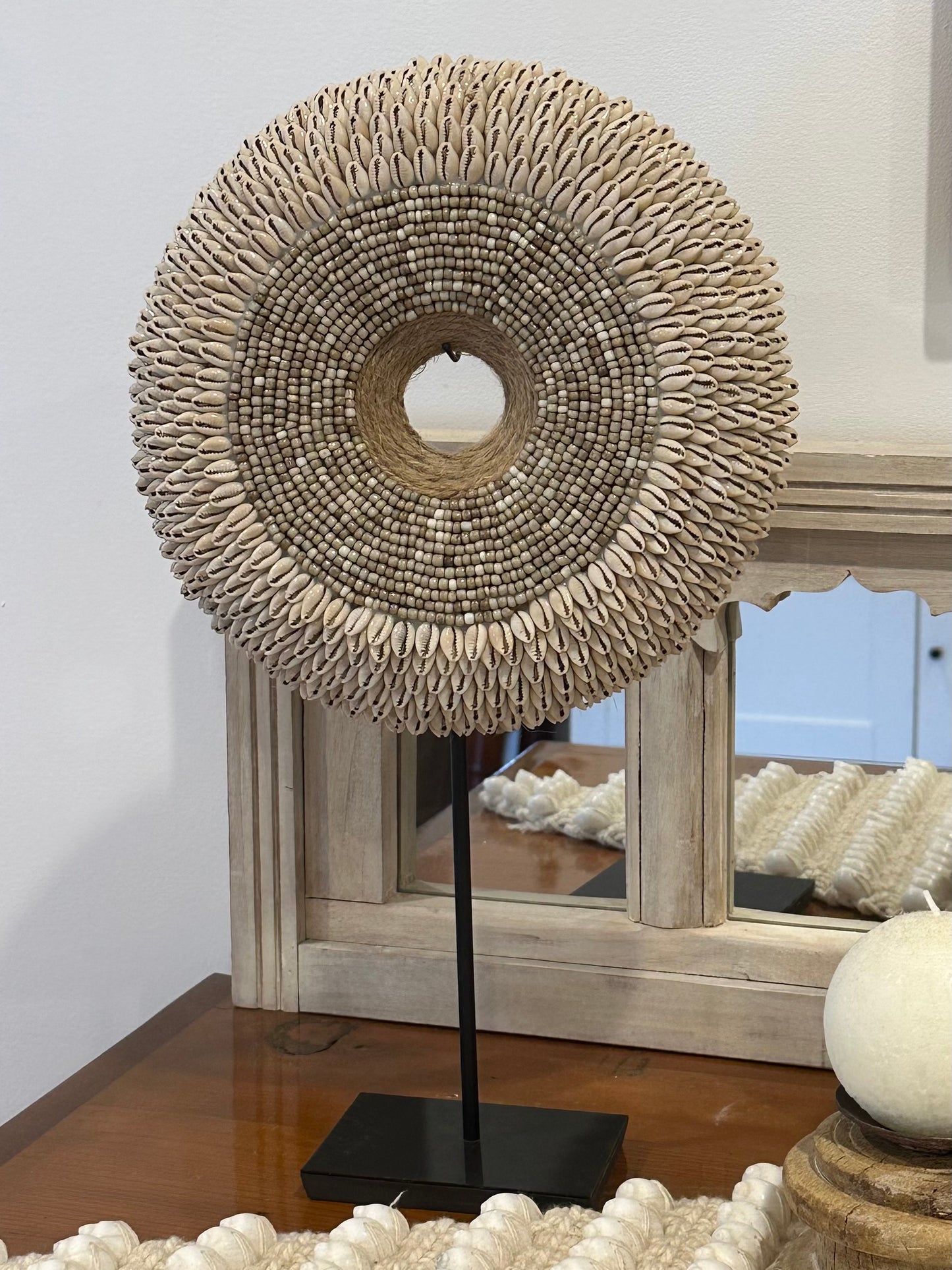 Maya Cowrie Shell + Beaded Wall Disco | w/- Stand | 1 AVAILABLE | NEW ARRIVAL