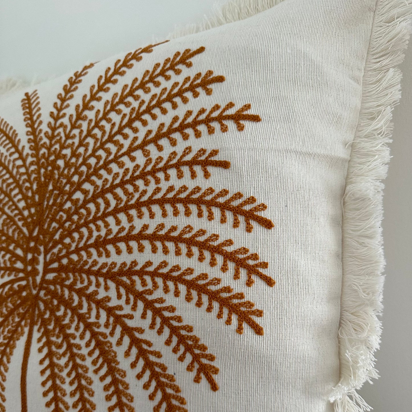 Caribbean BoHo Cotton Embroidered Palm Cushion Cover | 50x50cm | RUST