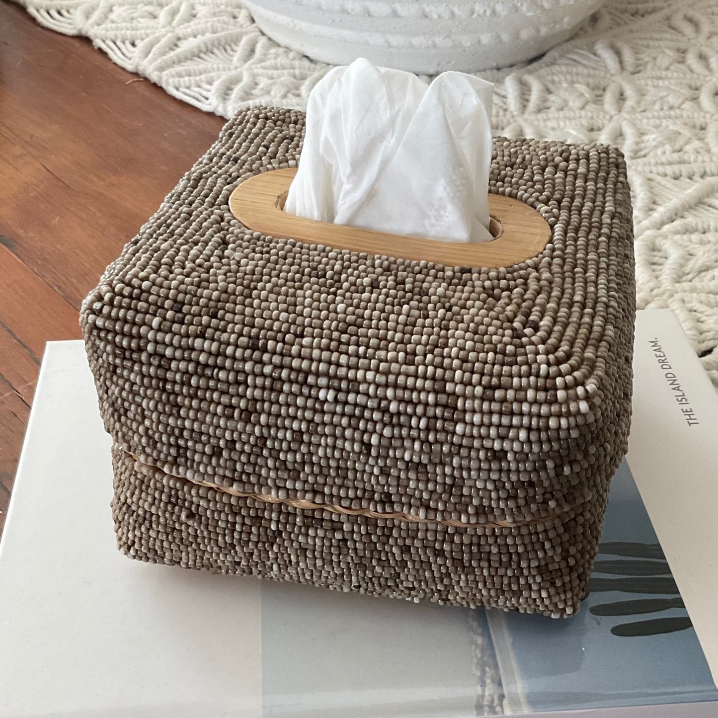 Hamptons Beaded Tissue Box | Square