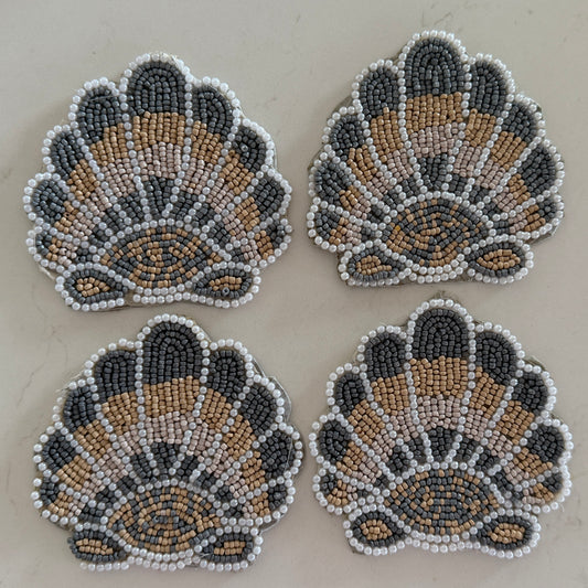 Coastal Beaded Drink Coaster | Clam