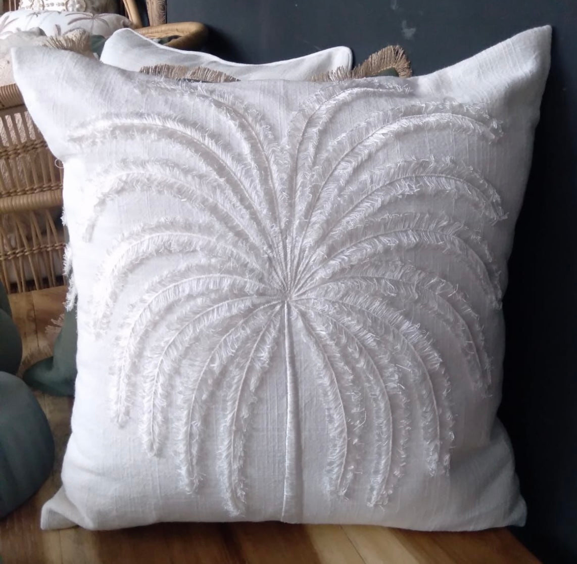 Sorrento Linen Palm Cushion Cover | Ivory