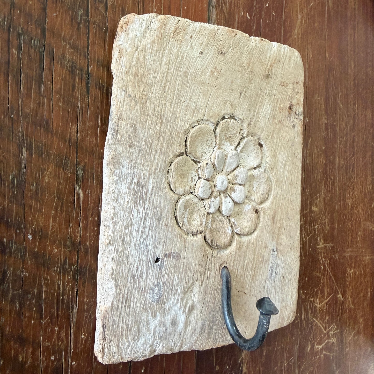 BoHo Indian Whitewashed Carved Wall Hook | Single | ONLY 1 LEFT