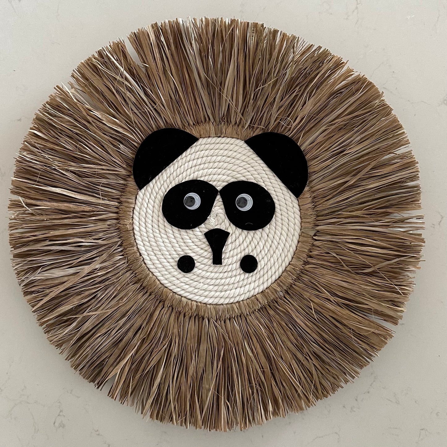 Natural Woven Raffia Fringe Wall Plaque | Panda | 35cm | JUST ARRIVED