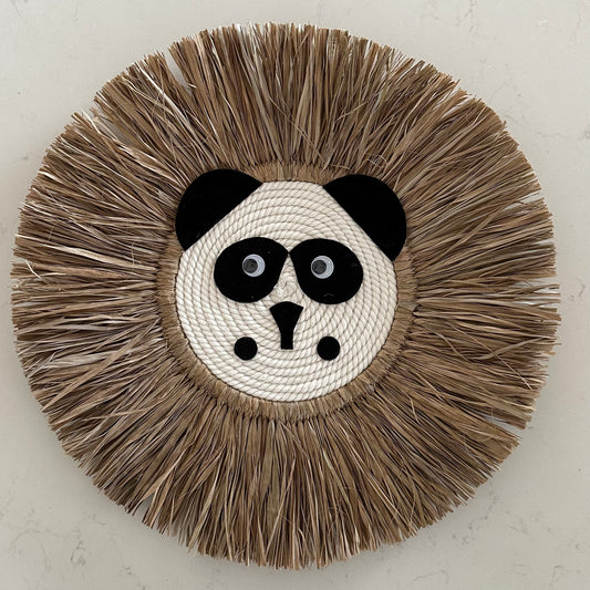 Natural Woven Raffia Fringe Wall Plaque | Panda | 35cm | JUST ARRIVED