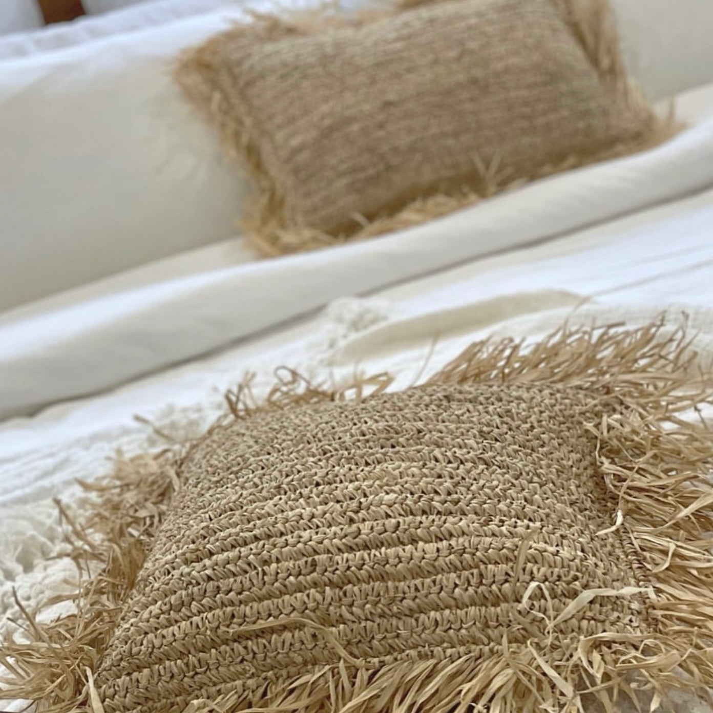 Raffia Scatter Cushion Cover with Fringe | Natural | 6 Styles