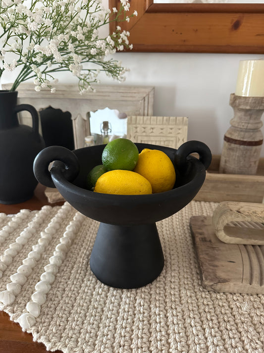 Jules Terracotta Pedastil Bowl | Painted | Black