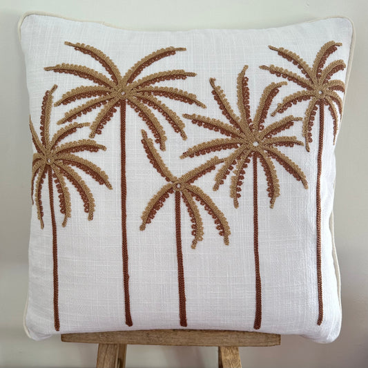 Miami Boho Palms Linen Cushion Cover | White + Latte | 45cm x 45cm