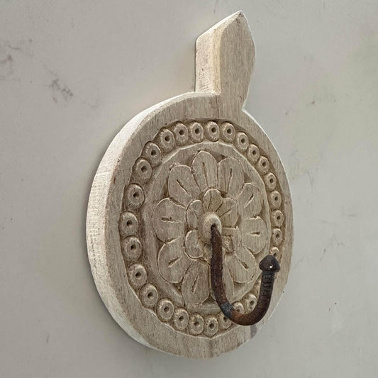 BoHo Indian Whitewashed Carved Wall Hook | Single | ONLY 1 LEFT