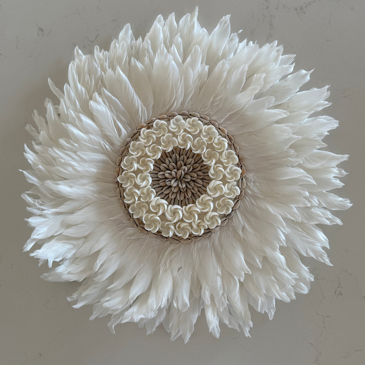 Boho Capri Feather Juju Hat | White | Shells | 3 sizes | New Arrival