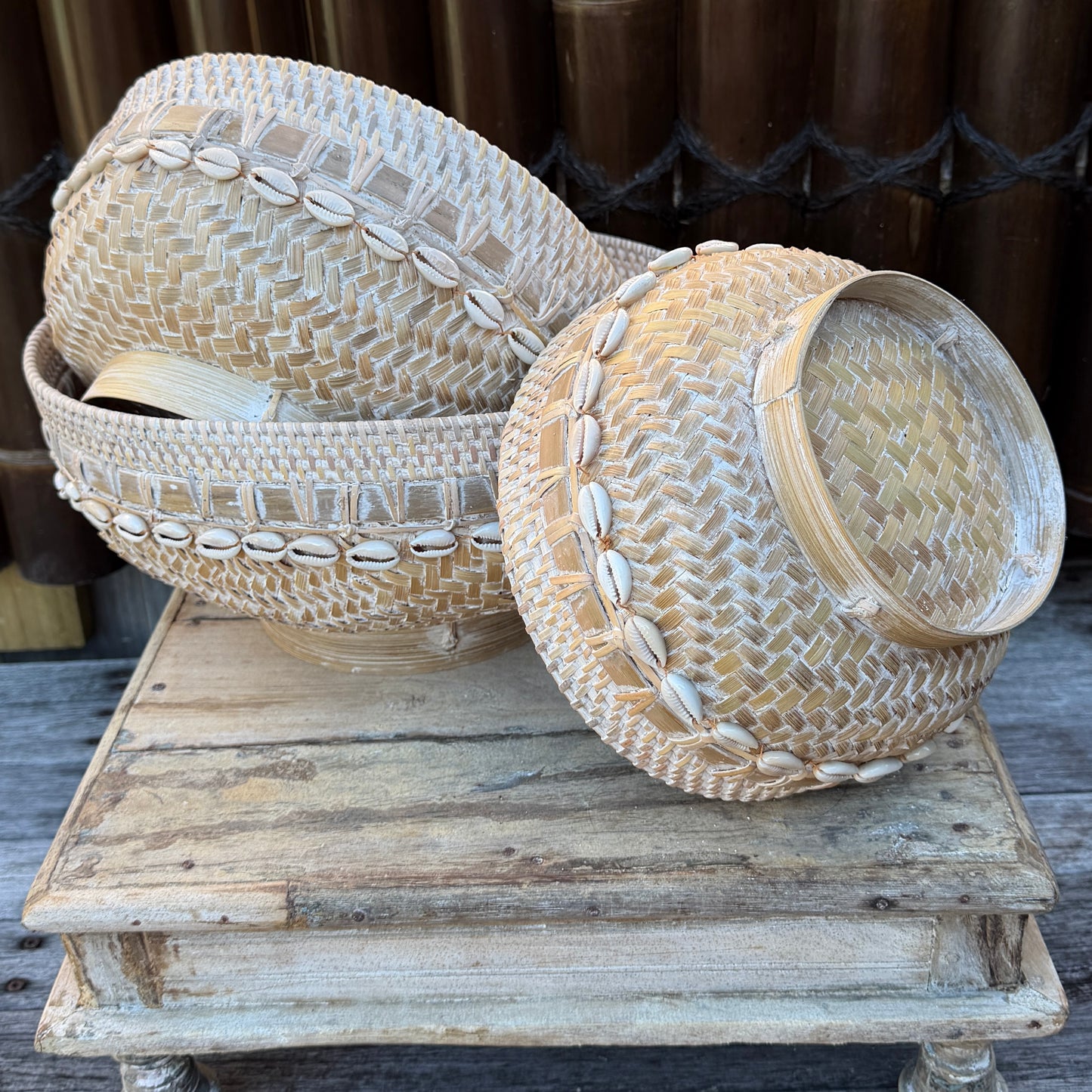 Marjorie Handwoven Rattan Cowrie Bowl | 3 Sizes
