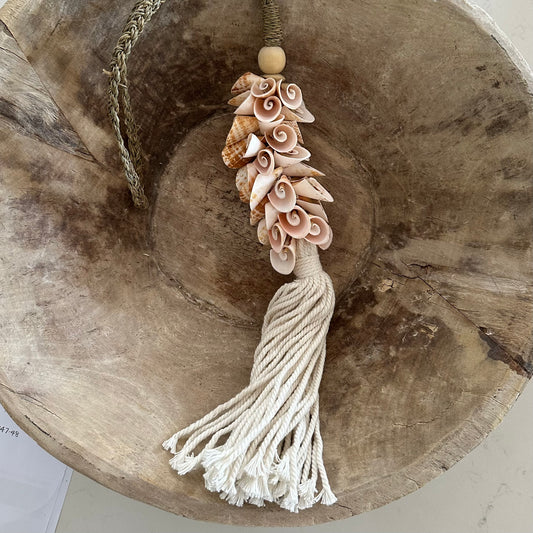 Blush Cone Shell & Seagrass Tassel | Curtain Tie Back | 65cm