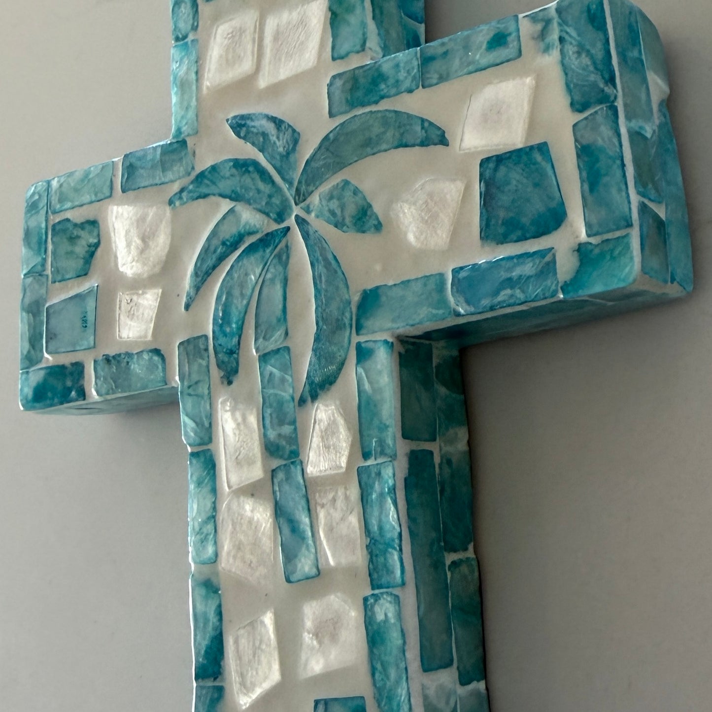 Tropical Palm Wall Capiz Cross | Aqua | Avocado